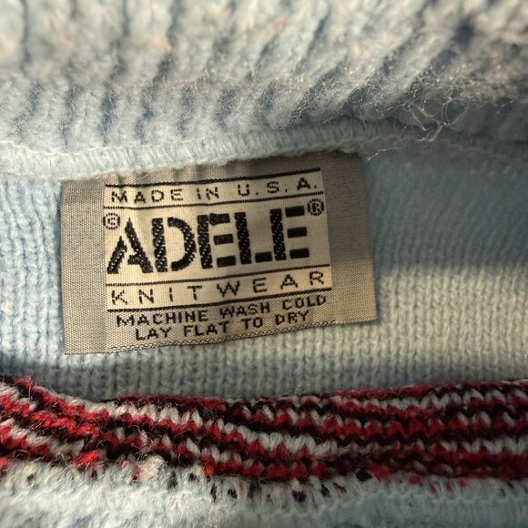 Vintage 80s Adele Boho Knit Sweater Cow Hearts Print Made In USA - Picture 5 of 9